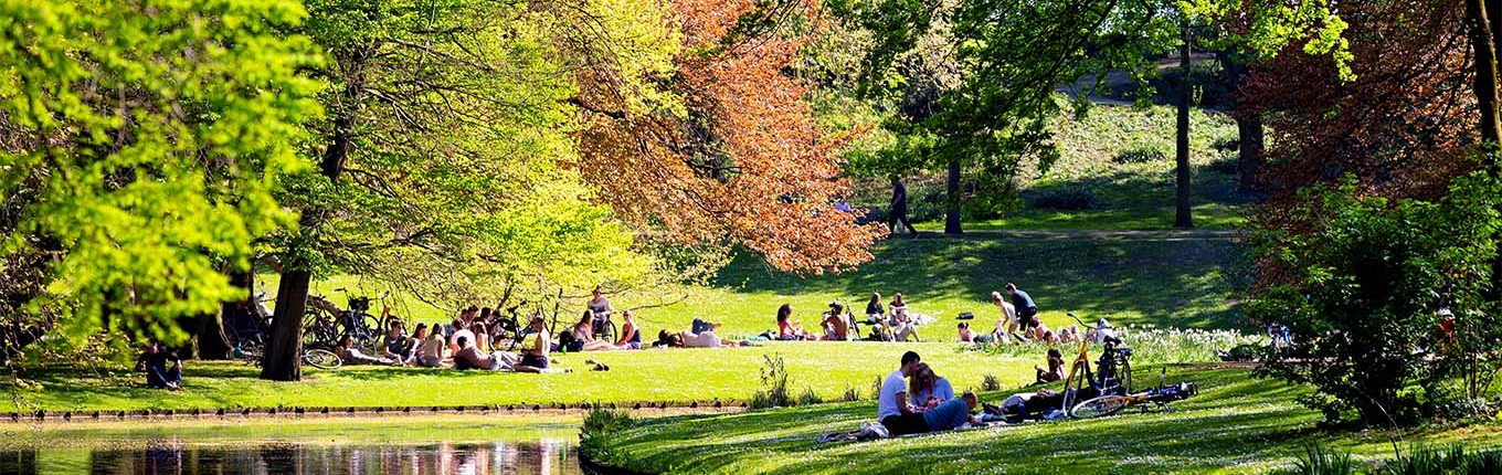 Mensen relaxen in een stadspark