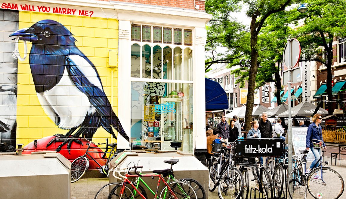 Muurschildering ekster in Rotterdam