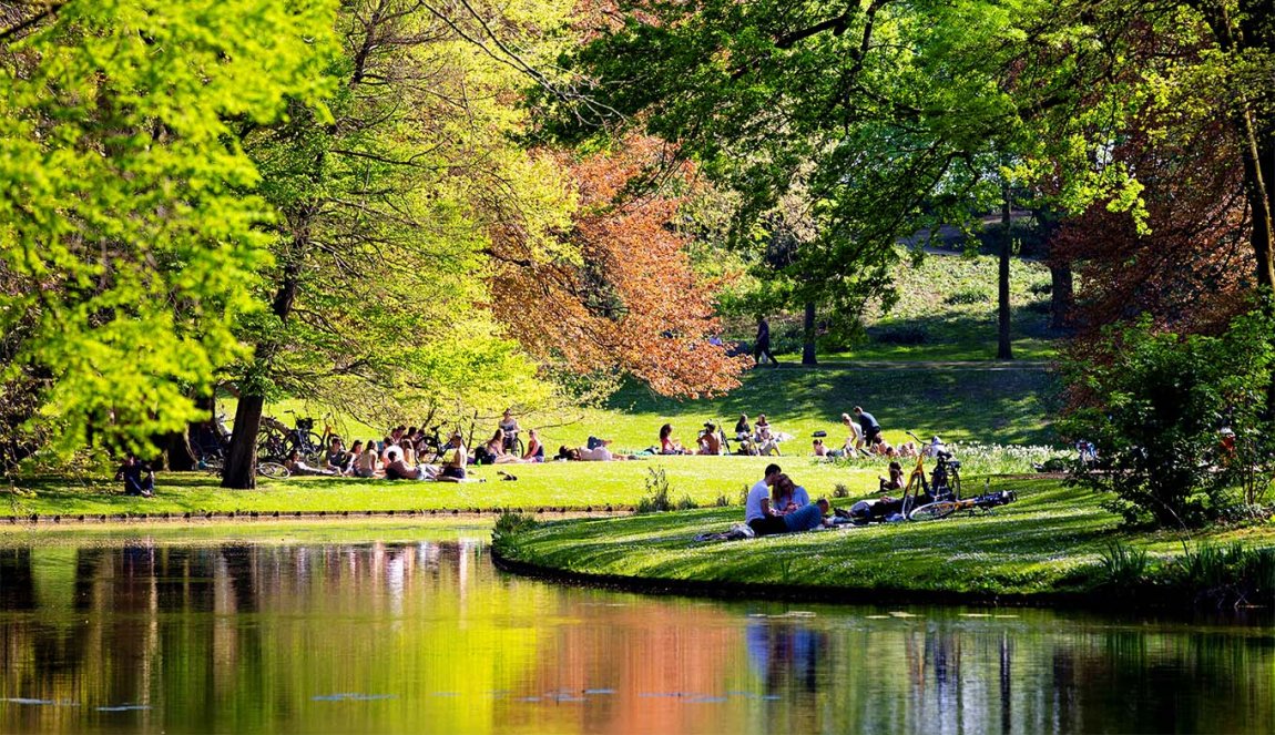 Mensen relaxen in een stadspark